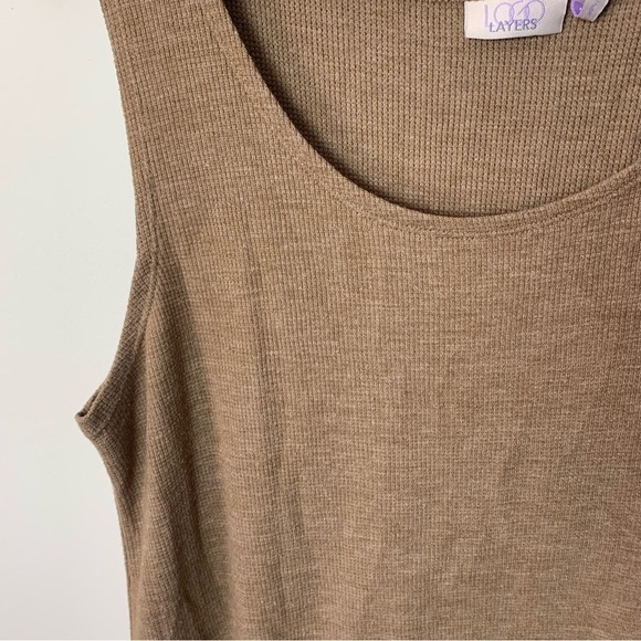 [LOGO Lori Goldstein] Layers Brown Camel Waffle Knit Sleeveless Basic Dress - Picture 2 of 7